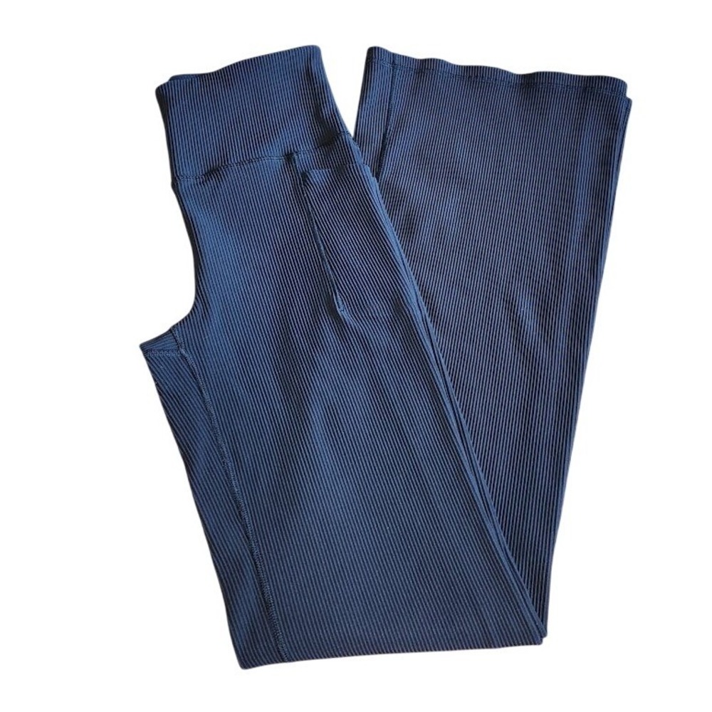 Athleta Salutation Stash Rib Flare Pants Black High Rise Tall Medium M/T 737
